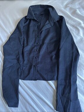 Striped Navy Button-Front Women's Jacket